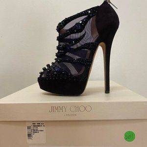 JIMMY CHOO Suede Crystal Purple Booties US 7 EU 37